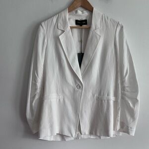 Kobi Halperin Torryn Ruched Linen Tencel blend One-Button Blazer in Optic White